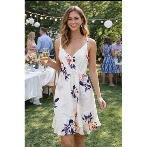 Women's sz M Floral Wrap‎ Front Ruffle Hem Sundress summer boho soft girl beachy